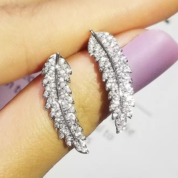 NEW STERLING SILVER LEAF EARRINGS - Picture 2 of 4